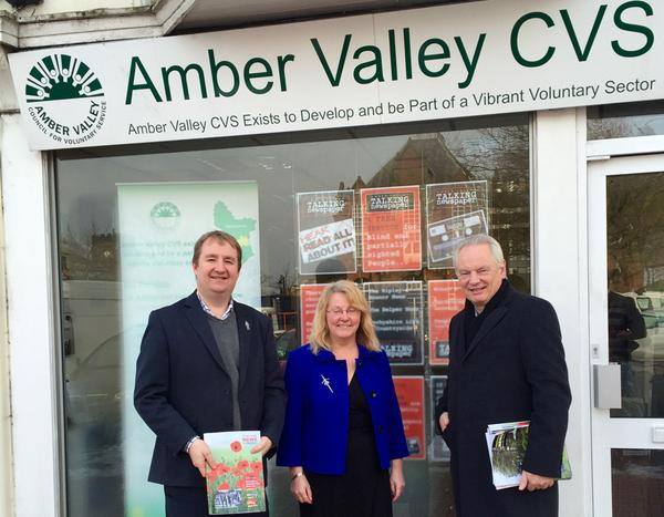 Pictured with Lynn Allison, Chief Executive of Amber Valley CVS, and Francis Maude MP, Minister for the Cabinet Office
