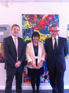 Nigel Mills MP with Helena Carrazedo, Headteacher of Christ the King School, and Michael Gove MP, Secretary of State for Education