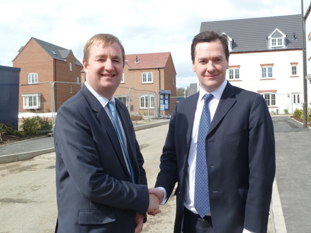 Nigel welcomes Mr Osborne to the site in Denby