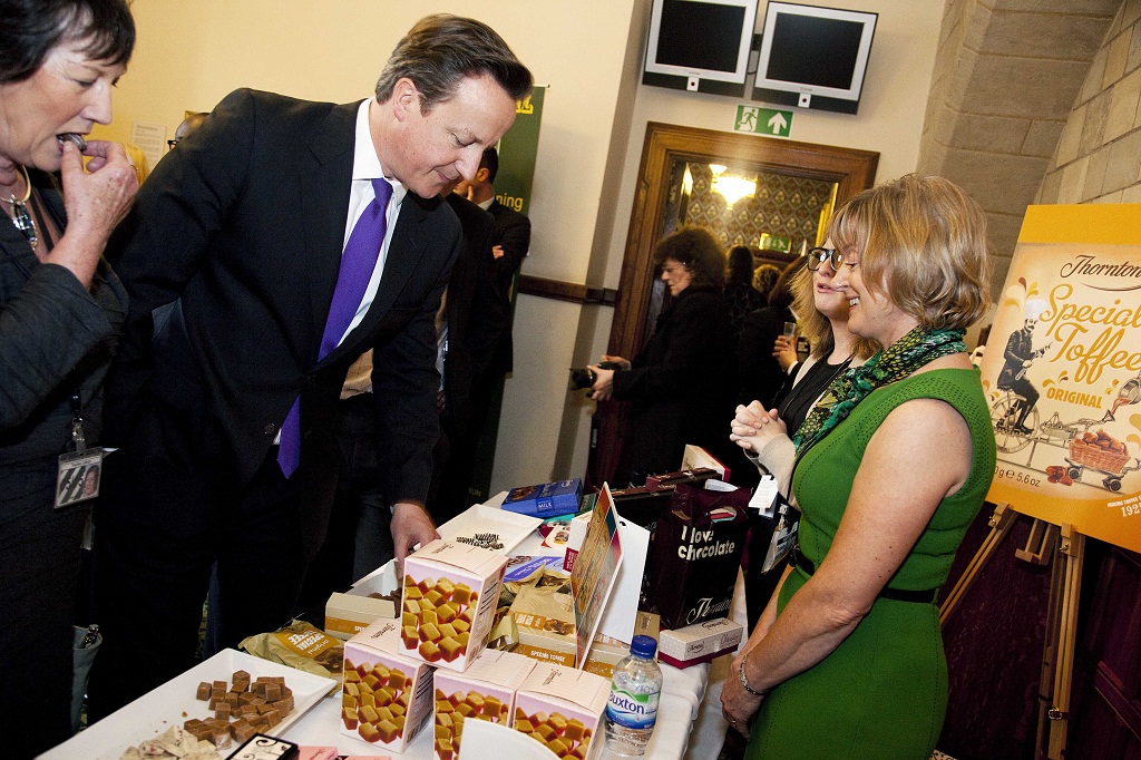 Prime Minister David Cameron and Thorntons members of staff.