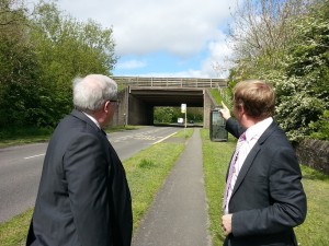 Secretary of State for Transport, Patrick McLoughlin MP, is shown the noise problems on the A38 by Amber Valley MP Nigel Mills