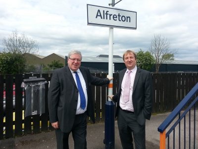 Patrick McLoughlin MP, Secretary of State for Transport, and Nigel Mills MP at Alfreton Train Station